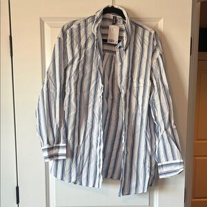 H&M Blue and White Striped Casual Button Down Shirt